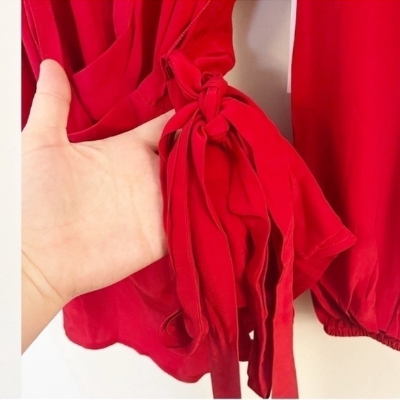 Modcloth As We're Wrapping Up Red Long Sleeve Blouse Size XS NEW Tie Waist - Picture 5 of 8